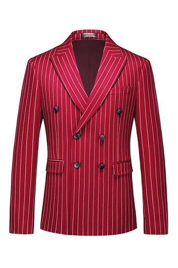 Red Striped Peak Lapel 3-Piece Men's Prom Suits